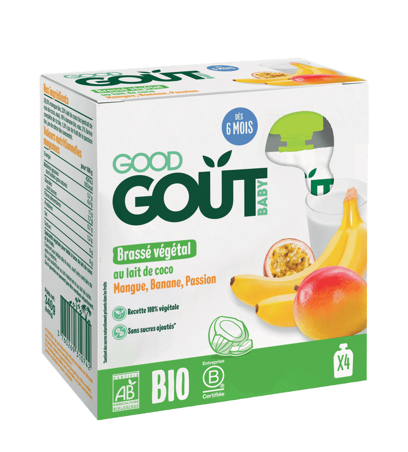 Good Goût 4 Gourdes Brassés Coco Mangue Banane Passion – dès 6 mois