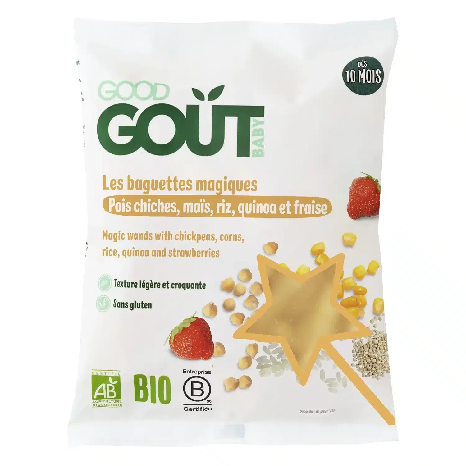 Good Goût Baguettes magiques Pois chiches Maïs Riz Quinoa et Fraise 10mois+