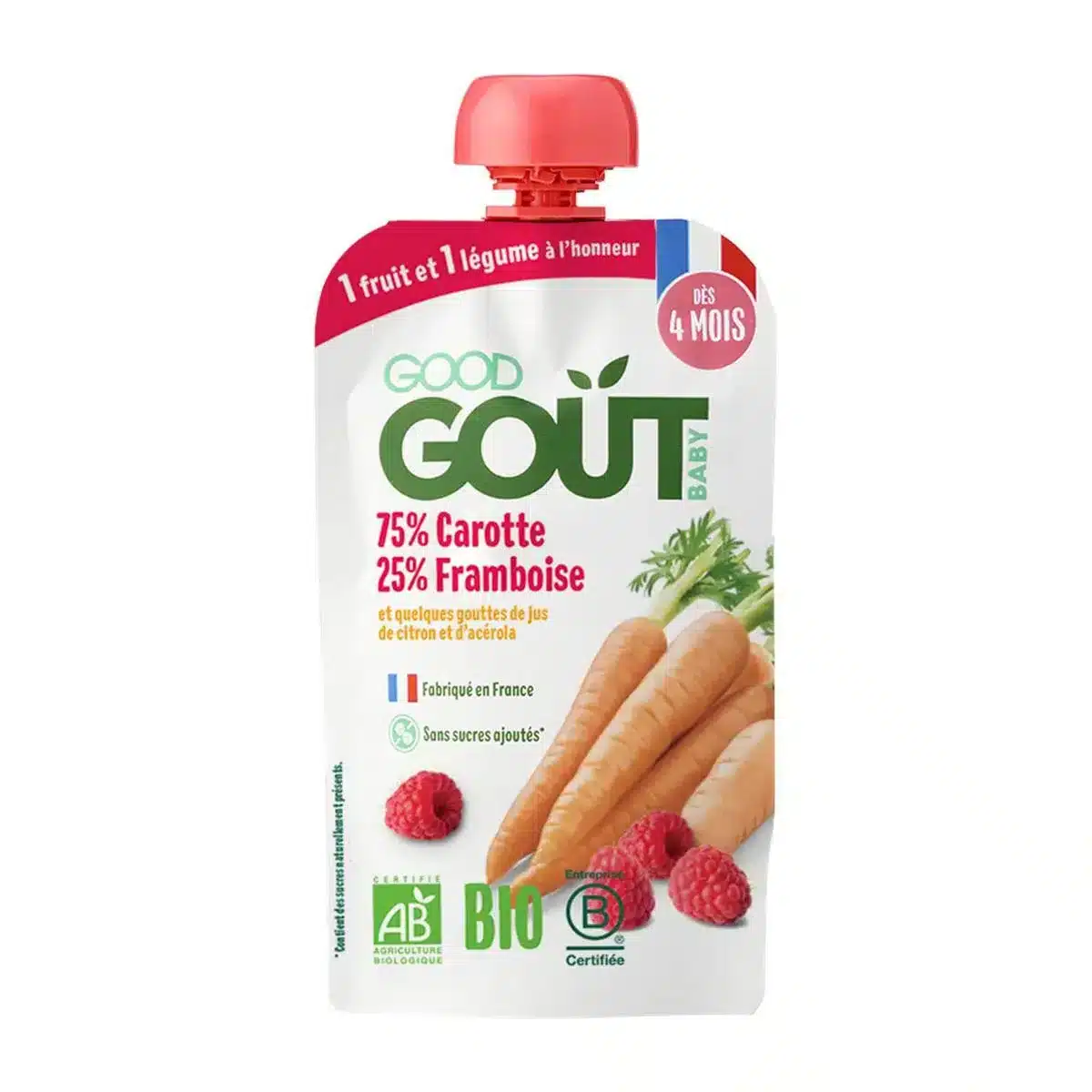 Good Goût Carotte Framboise dès 4 Mois Bio – 120g