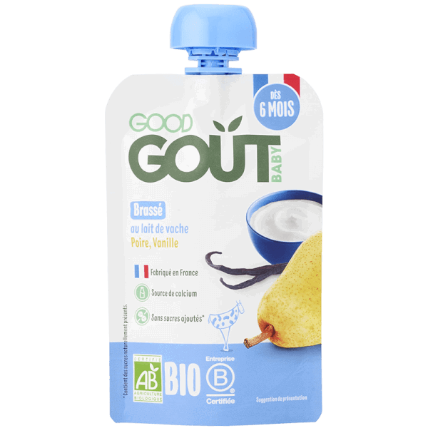 Good Goût Gourde Brassé au lait de vache Poire Vanille 6m+
