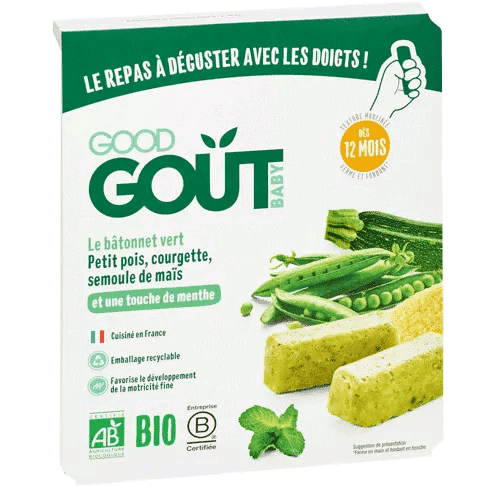 Good Goût Le Bâtonnet Vert Bio – Petit Pois Courgette et Semoule de Maïs – Dès 12 mois