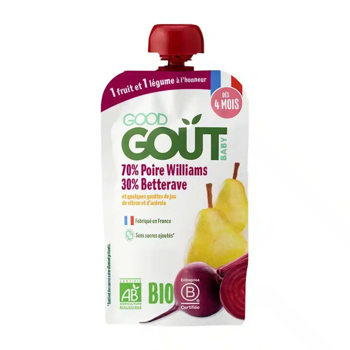 Good Goût Poire Williams Betterave dès 4 Mois Bio – 120 g