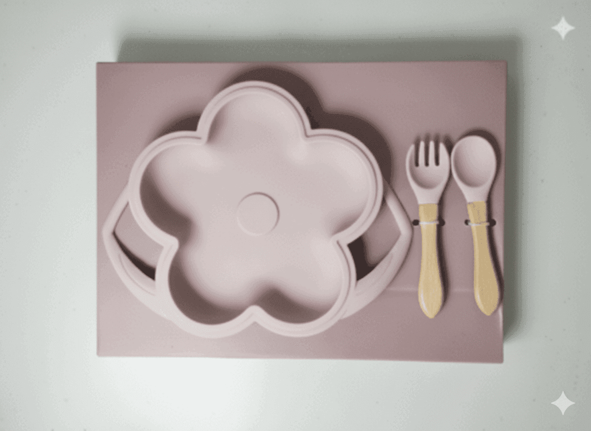 Happy Flower Set Repas en silicone Rose