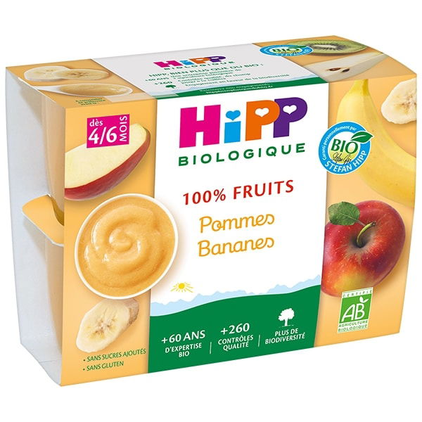 Hipp 100% Fruits Pommes Bananes dès 4/6 Mois