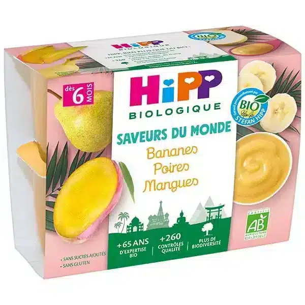 Hipp Bio 100% Fruits Bananes Poires Mangues dès 4/6mois 90g