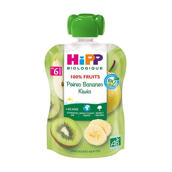 Hipp Bio 100% Fruits Gourde Poires Bananes Kiwis +6m 90g
