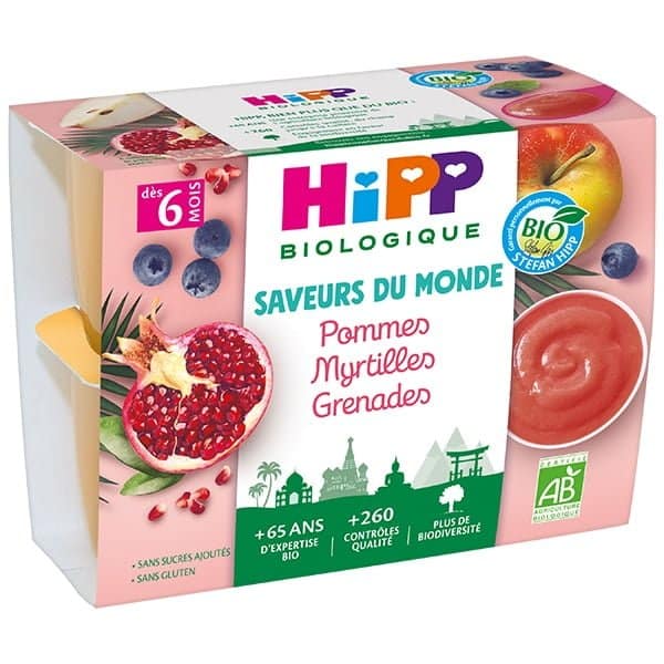 Hipp Coupelles Pommes Myrtilles Grenades 6m+ 4x100g