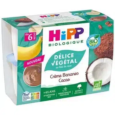 Hipp Délice Végétal Lait de Coco Crème Bananes Cacao Bio dès 6 mois 4x100g