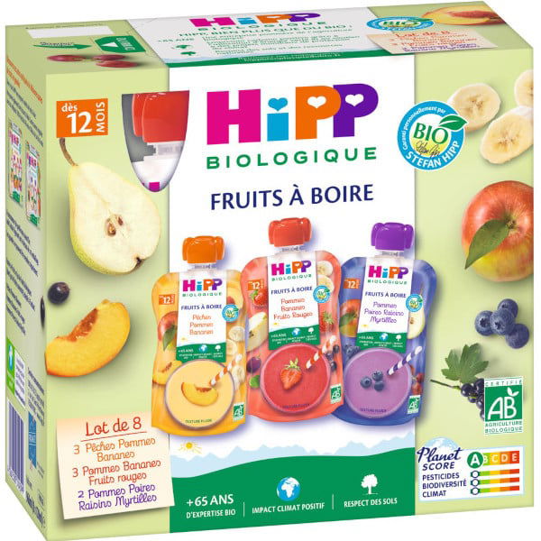 Hipp Fruits à boire Pomme Banane Myrtille Raisin Mangue Pêche Fraise