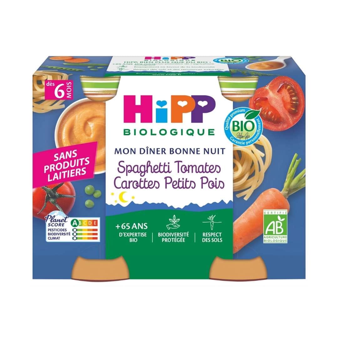 Hipp Spaghetti Tomates Carottes Petits Pois dès 6 mois 2×190 g