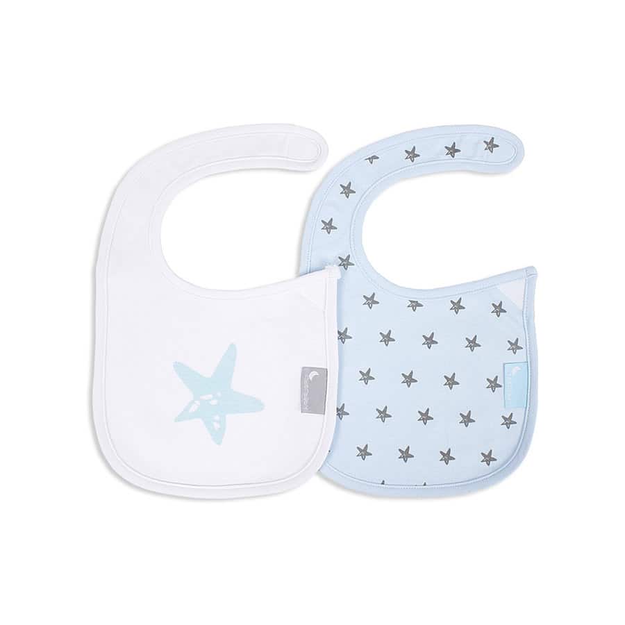 Interbaby Lot de 2 bavoirs coton étoile – Bleu 0m+