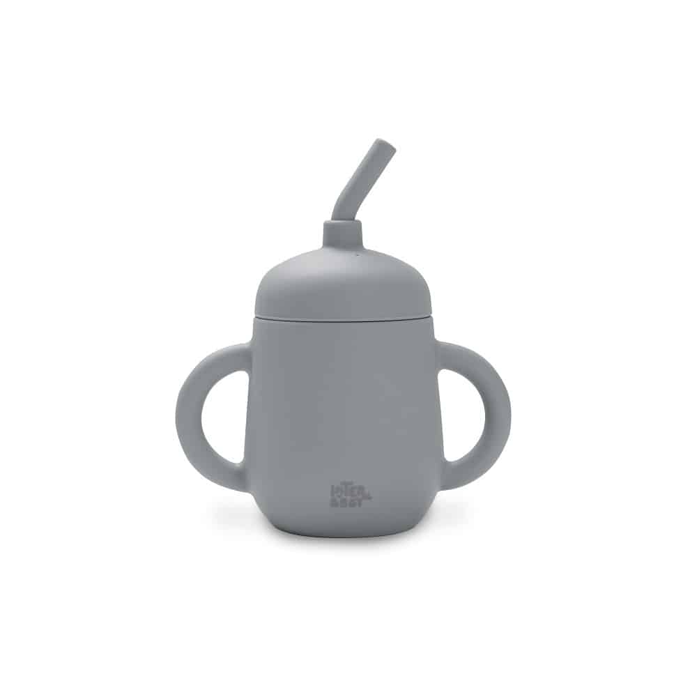 Interbaby Tasse Anti-Goutte avec paille en silicone gris pétrole