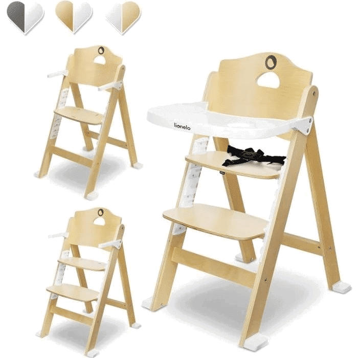 Lionelo Floris Chaise haute en bois pour bébé jusqu’à 40 kg Blanc Naturel
