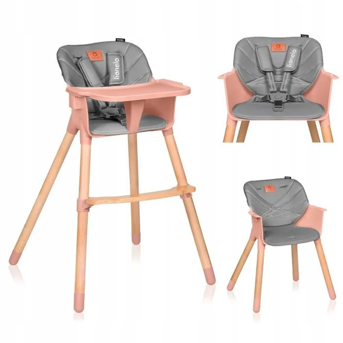 Lionelo Koen Chaise Haute Évolutive 2 en 1 Rose