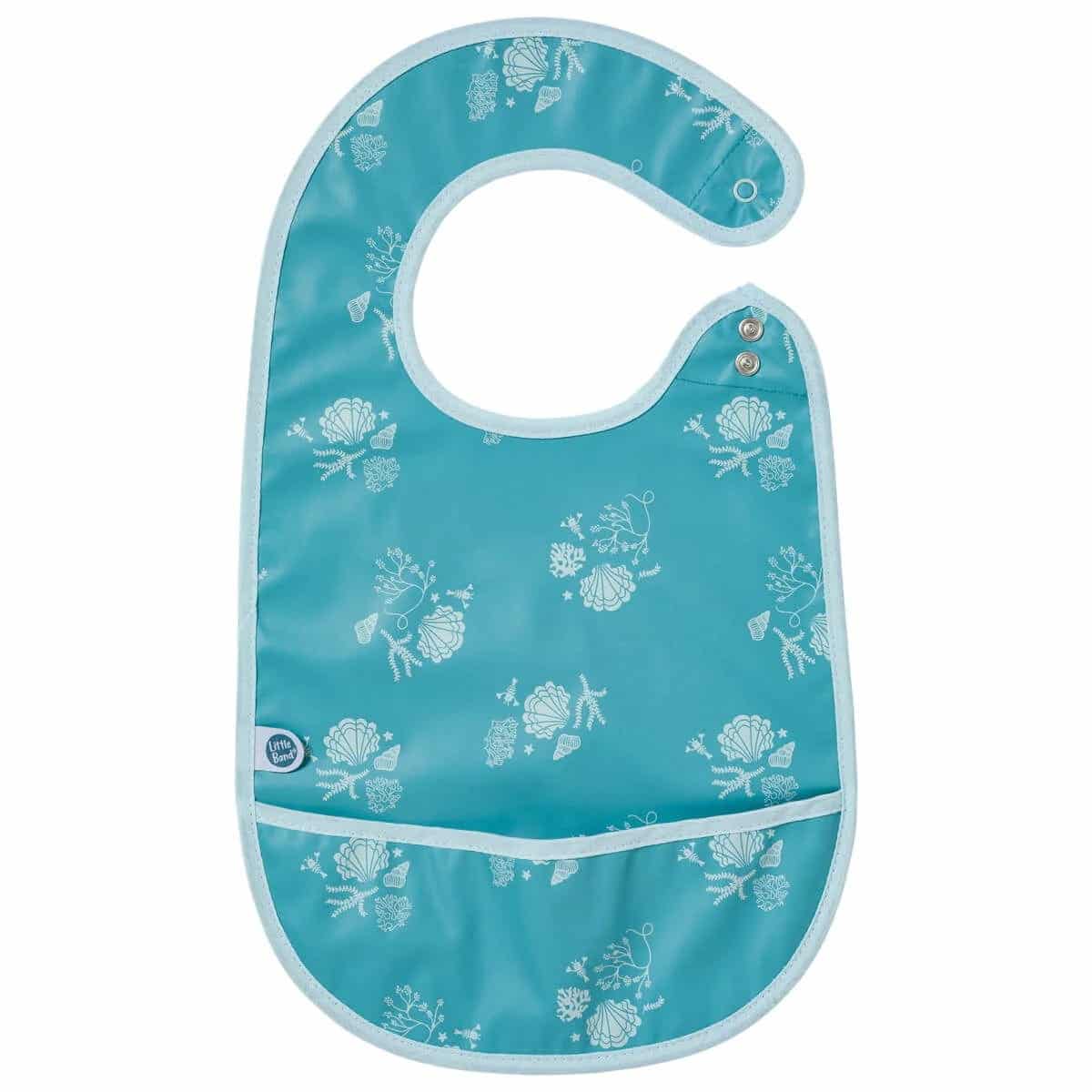Little Band Bavoir à poche Imperméable SeaSide Romance Bleu – Coton enduit 6m+