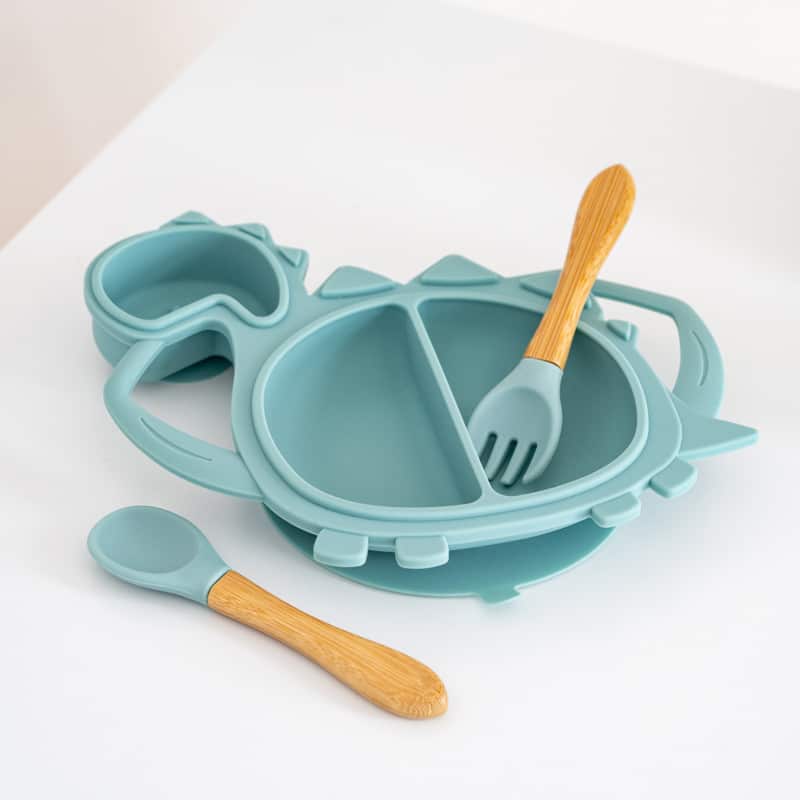 Little Dino Set repas assiette et couverts vert