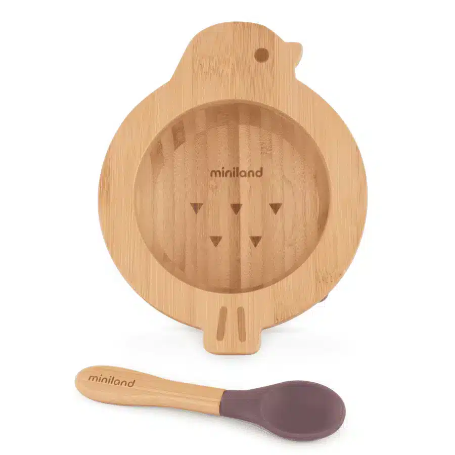Miniland Assiette et Cuillère en Bambou bowl chick