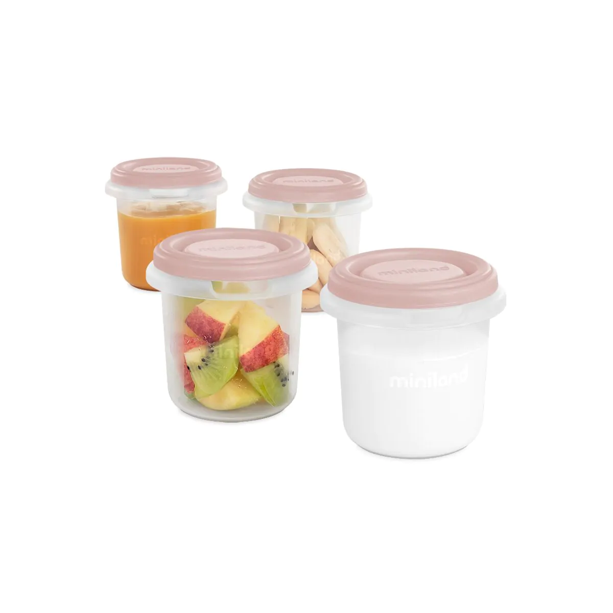 Miniland Pots de Conservation Hermétique Rose 200 ml – Lot de 4