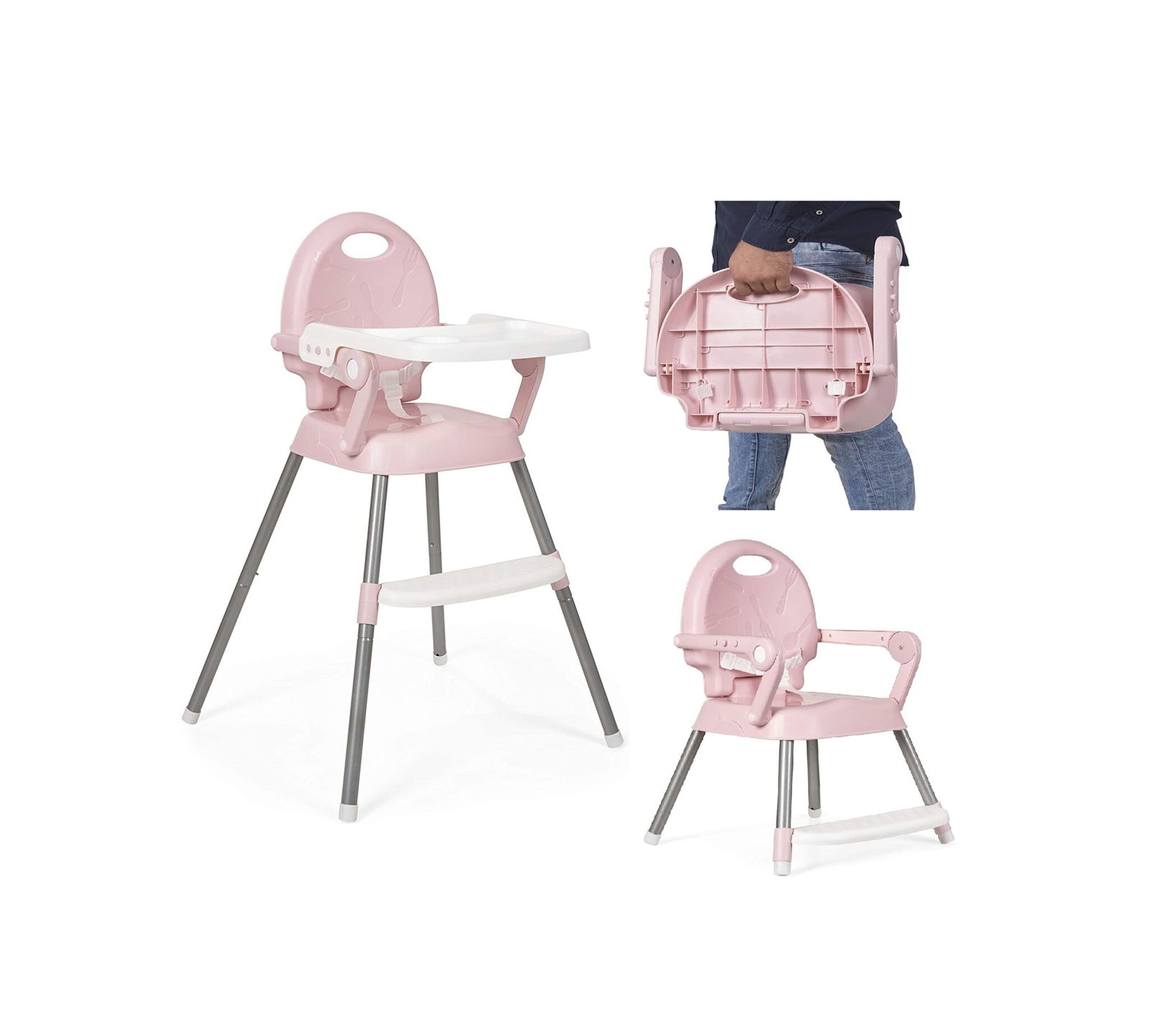 MS Chaise haute Spoon pliante 3 en 1 Rose