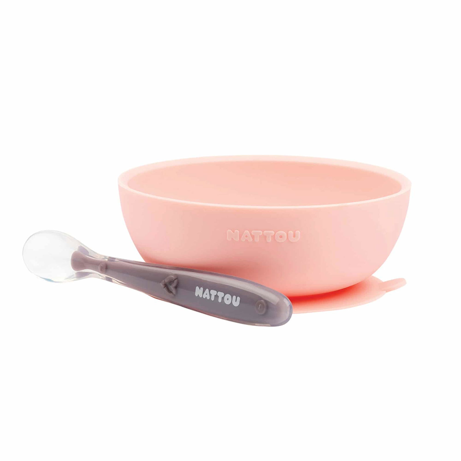 Nattou Set bol et cuillère Silicone rose