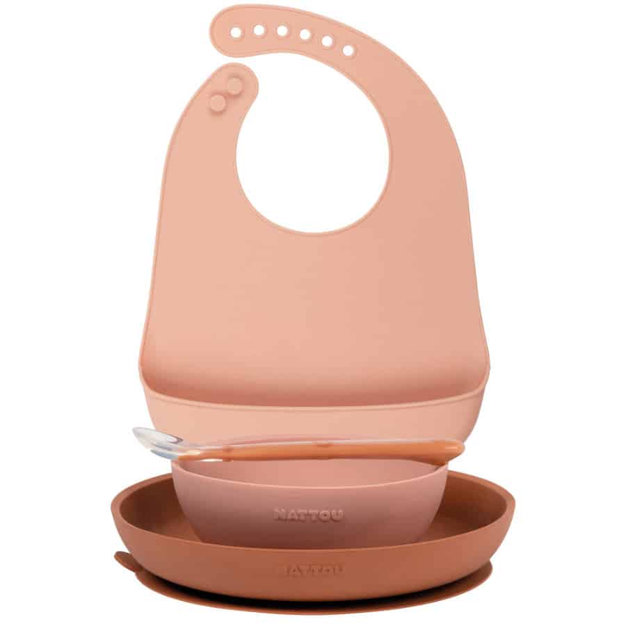 Nattou Set d’apprentissage + bavoir rose