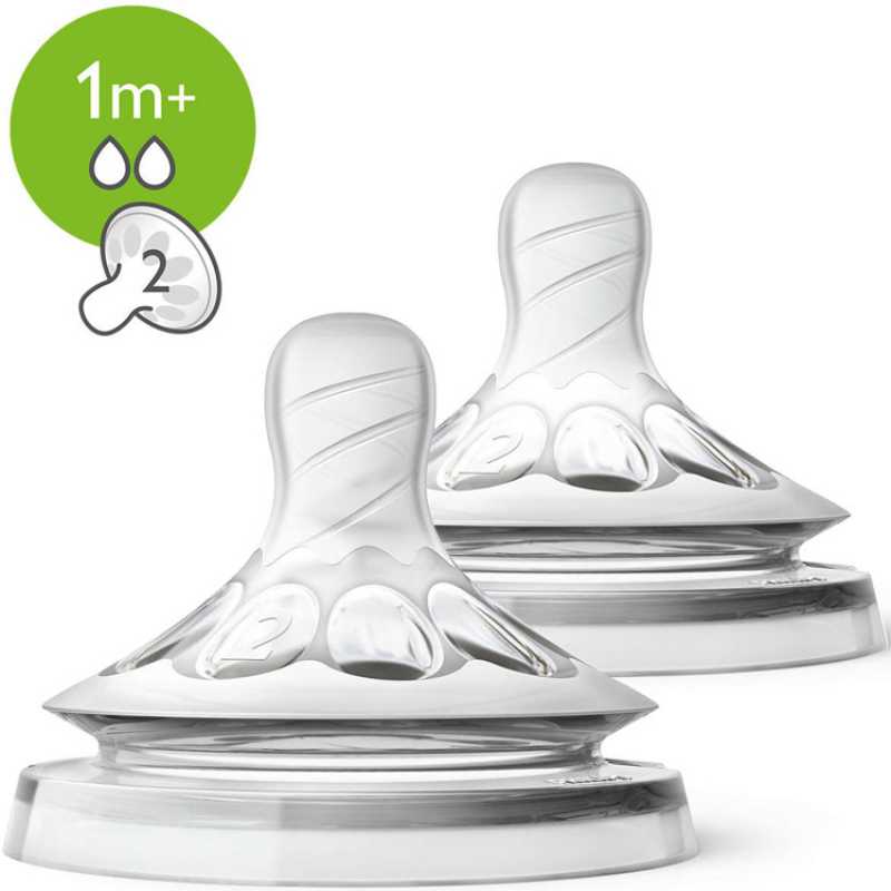 Avent Lot de 2 tétines Natural 1mois+ (Débit lent)