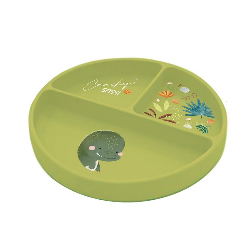 Sassi Assiette silicone Dinosaure – Vert