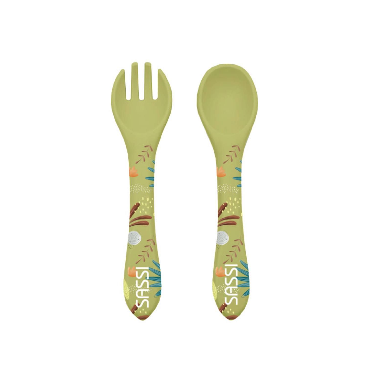 Sassi Fourchette et cuillère en silicone Cracky le dinosaure