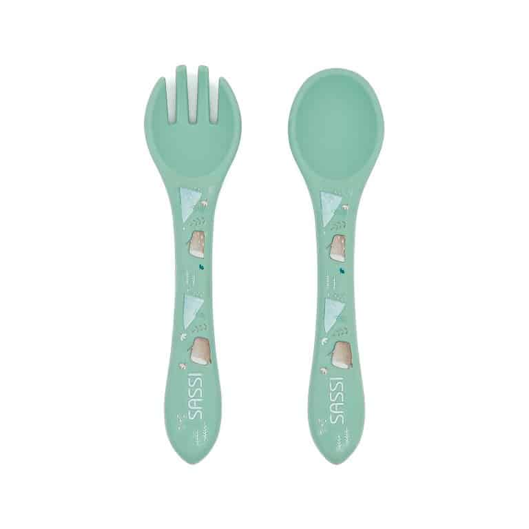 Sassi Fourchette et Cuillère en Silicone Munchy l’ours Vert