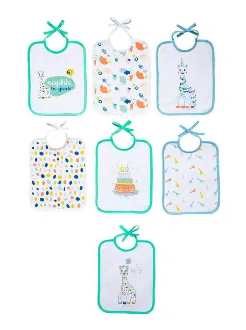 Sophie la Girafe Lot de 7 Bavoirs Naissance  – Édition Anniversaire