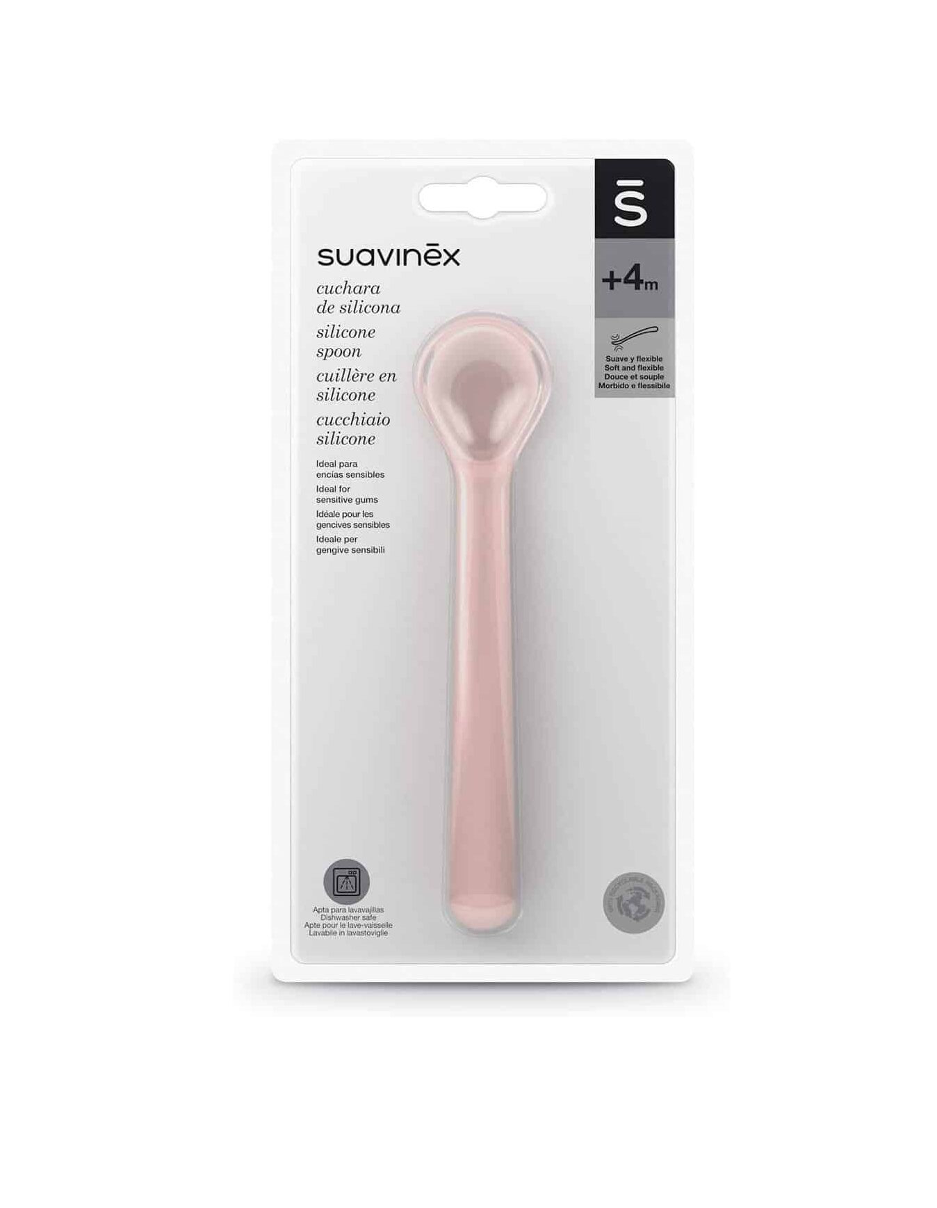 Suavinex Cuillère ergonomique silicone 4m+ Rose