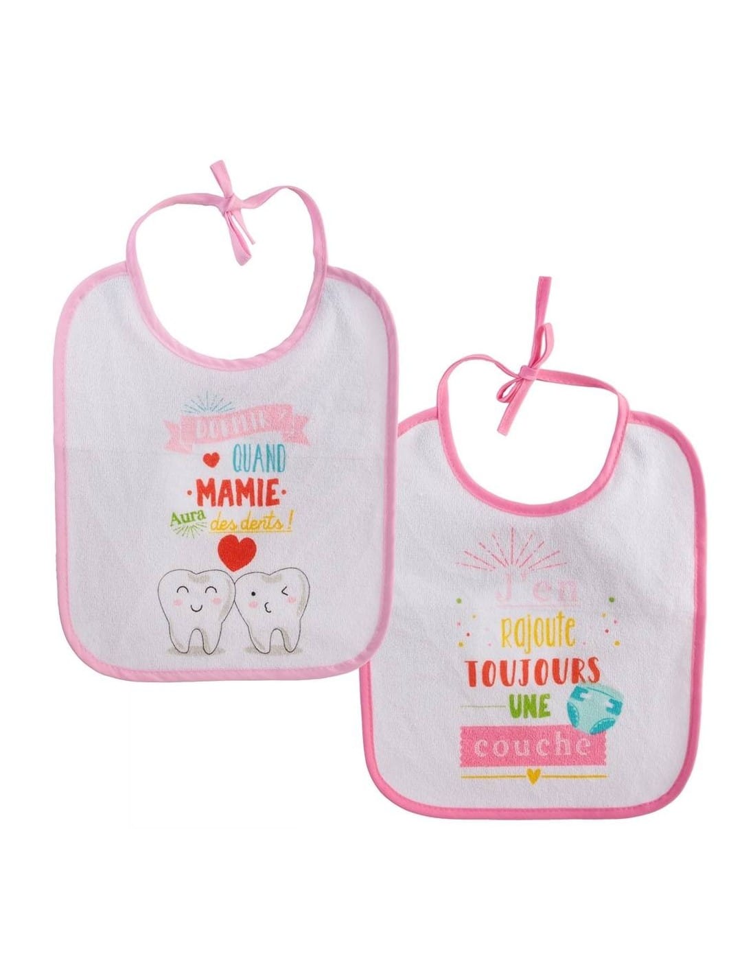 Tom & Zoé Lot de 2 bavoirs bébé Tissu doublé plastifié Rose