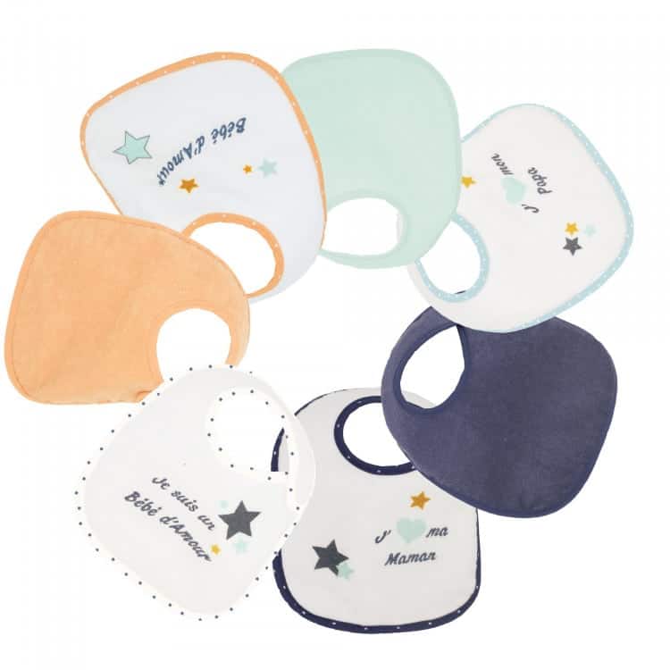 Trois Kilos Sept Lot de 7 Bavoirs Bébé d’amour Bleu