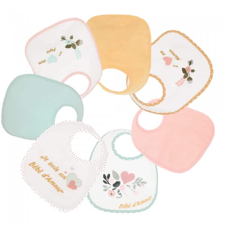 Trois Kilos Sept Lot de 7 Bavoirs Bébé d’amour Rose