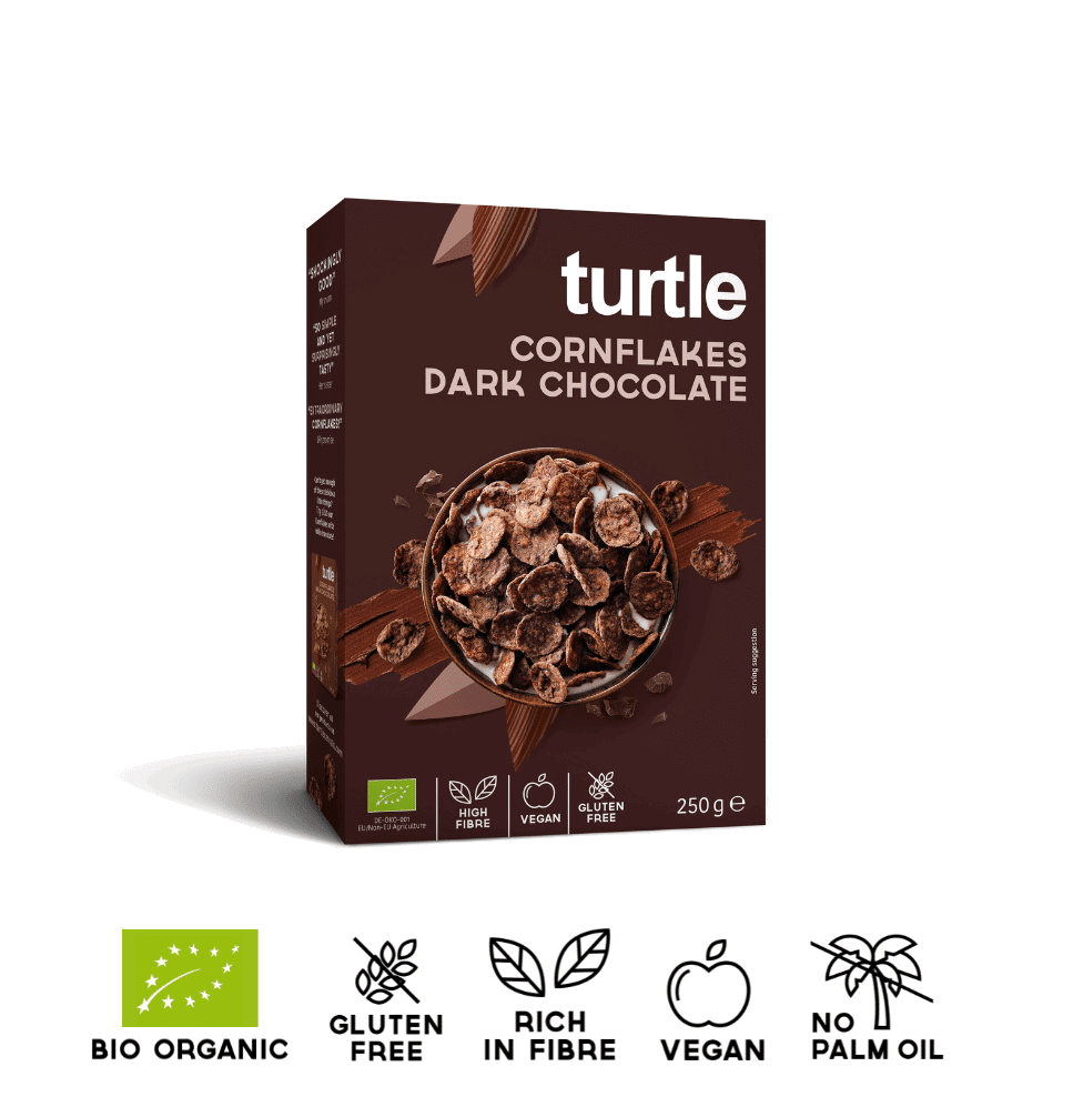 Turtle Cornflakes Chocolat Noir Bio – Sans gluten – Végétalien 250g