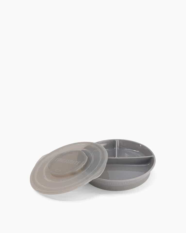 Twistshake Assiette 3 compartiments avec couvercle Gris