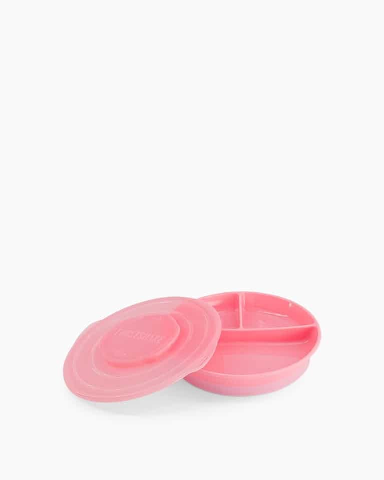 Twistshake Assiette 3 compartiments avec couvercle Rose