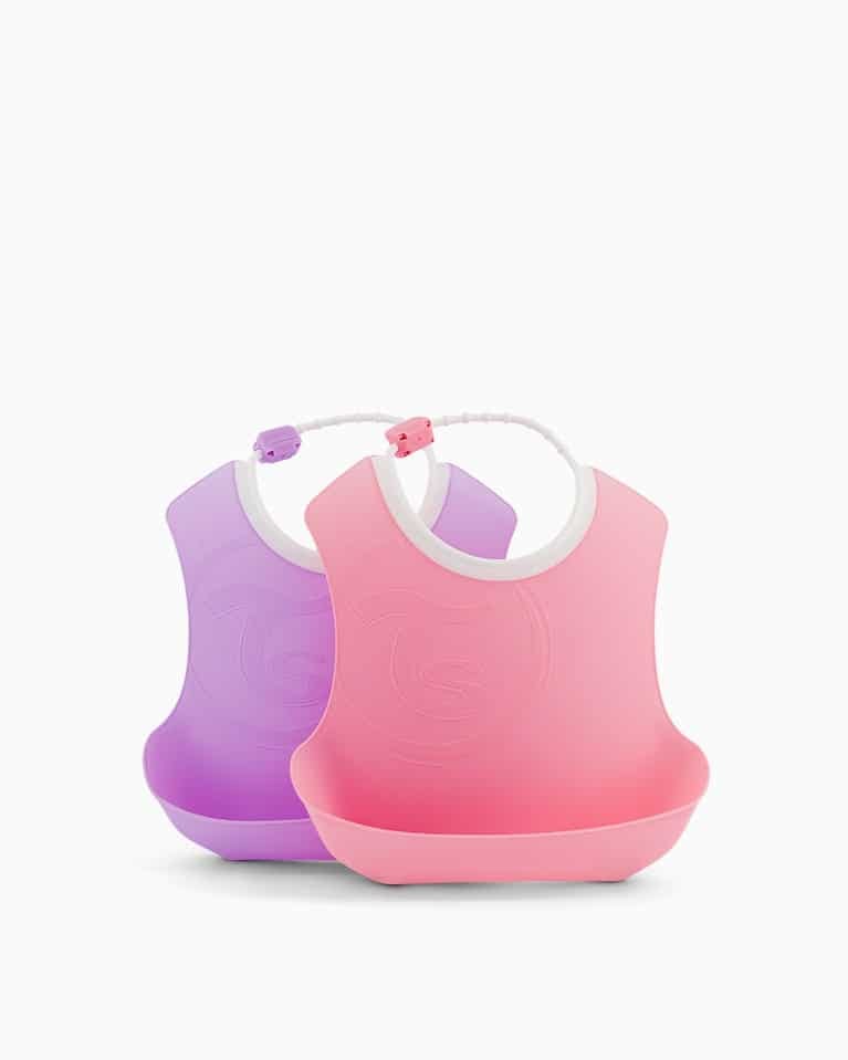 TwistShake – Set 2 Bavoirs silicone Rose et Violet 4m+