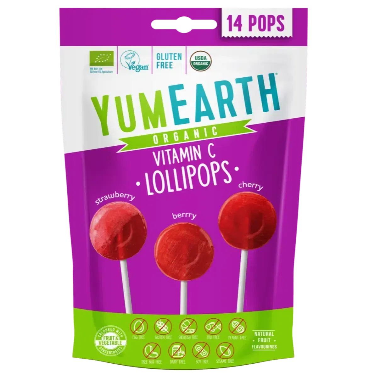 YumEarth Sucettes Bio Pops Fruits Rouges et Vitamine C