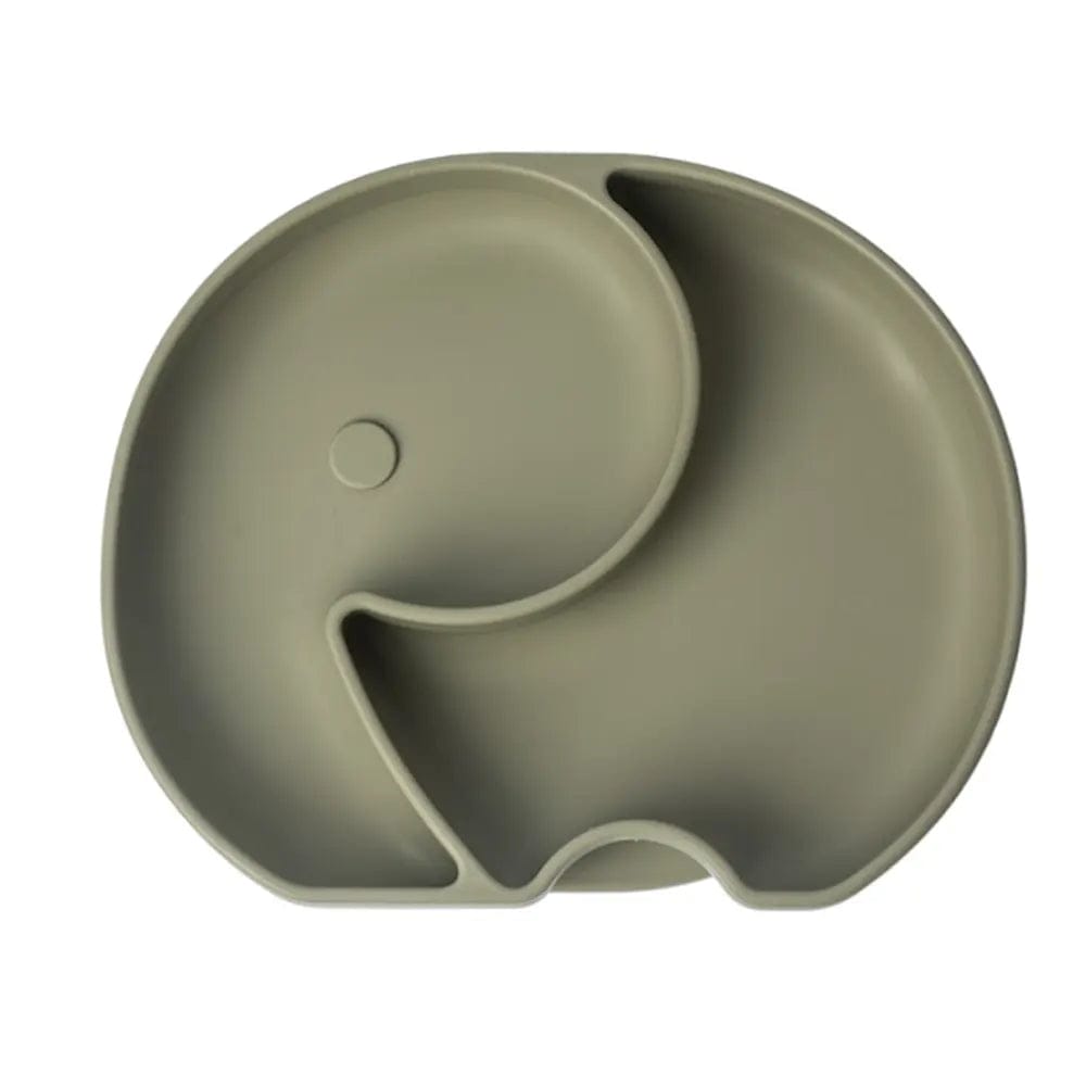 Yummy Assiette Éléphant en Silicone avec Ventouse 4m+ Vert Olive