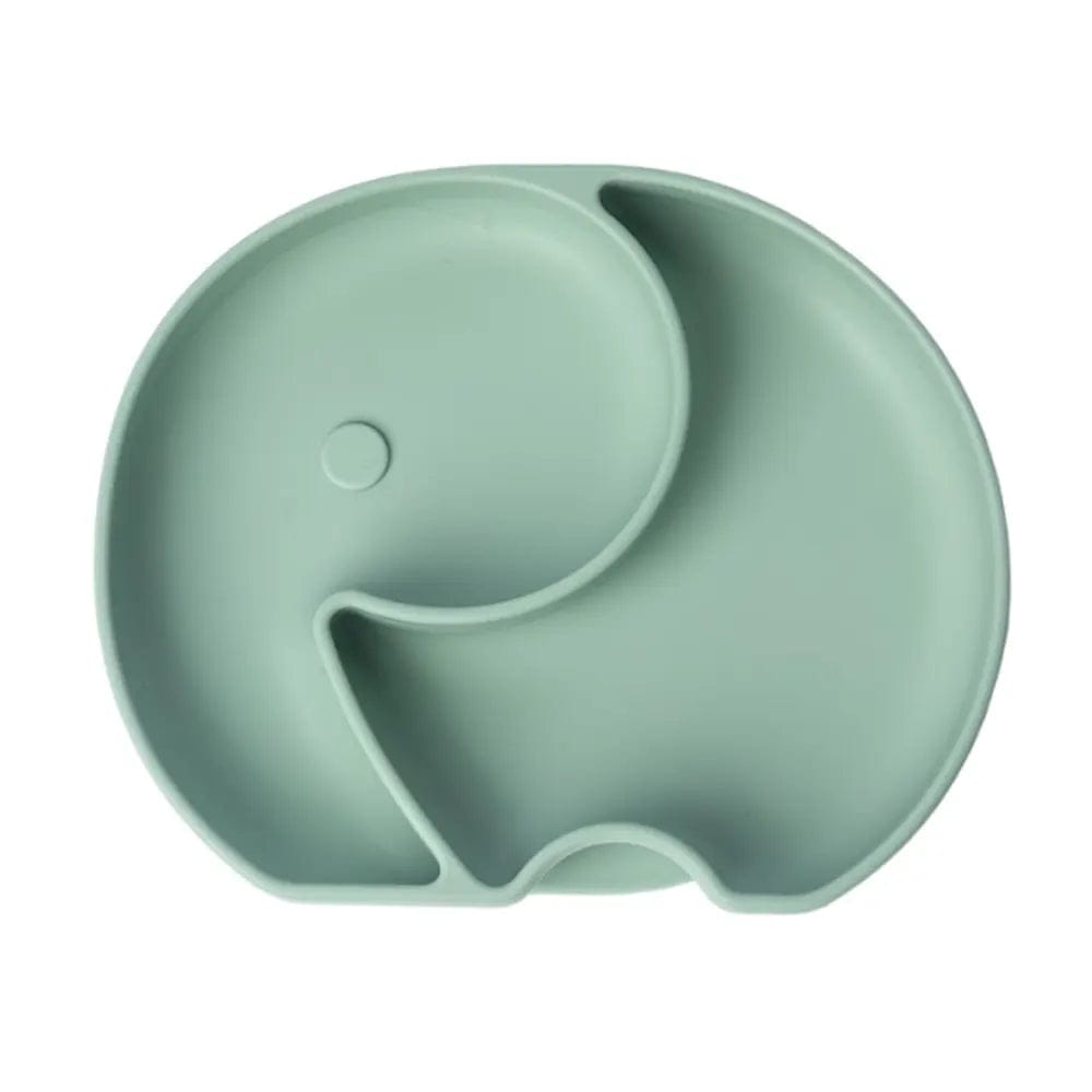 Yummy Assiette Éléphant en Silicone avec Ventouse 4m+ Vert Pastel