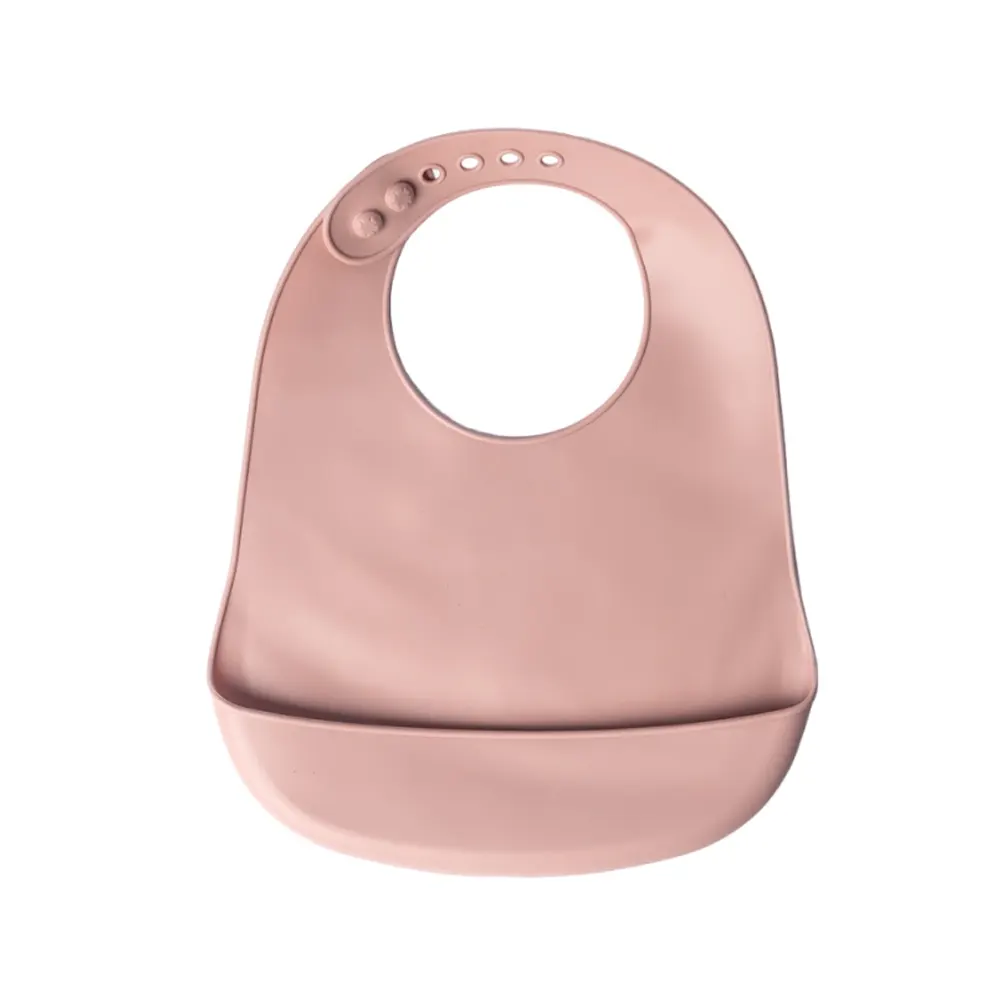 Yummy Bavoir en Silicone avec Poche 9m+ Rose poudré