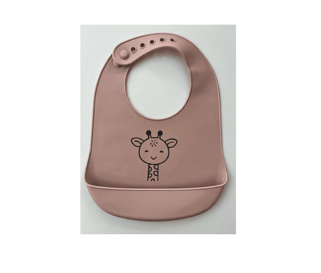 Yummy Bavoir en silicone avec poche Girafe 9m+ Rose poudré