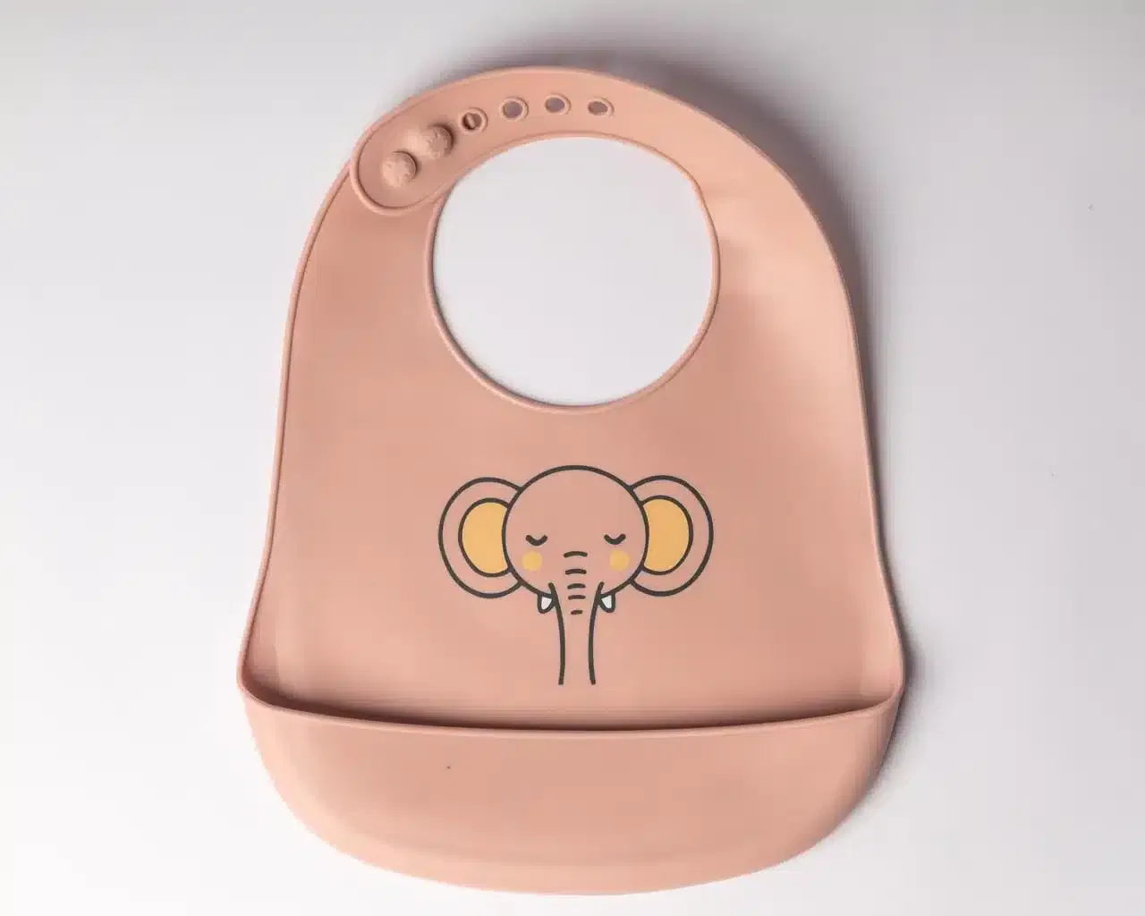 Yummy Bavoir en silicone avec poche Elephant 9m+ Rose poudré