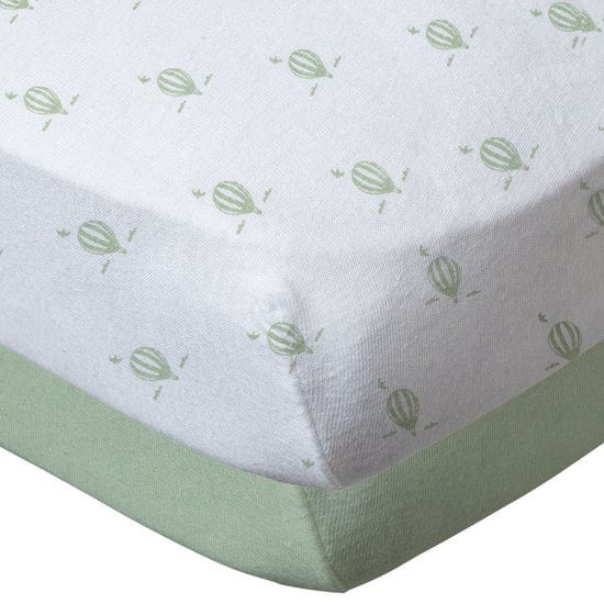 Babycalin Lot de 2 draps-housses 60×120 cm – Montgolfières Vert Amande