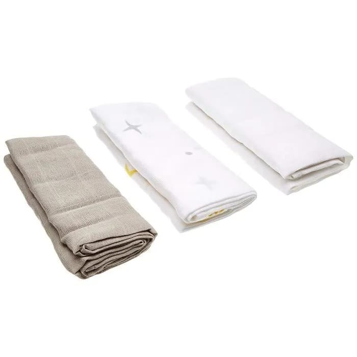 Babycalin Lot de 3 langes Étoiles gris & blanc 70 × 70 cm