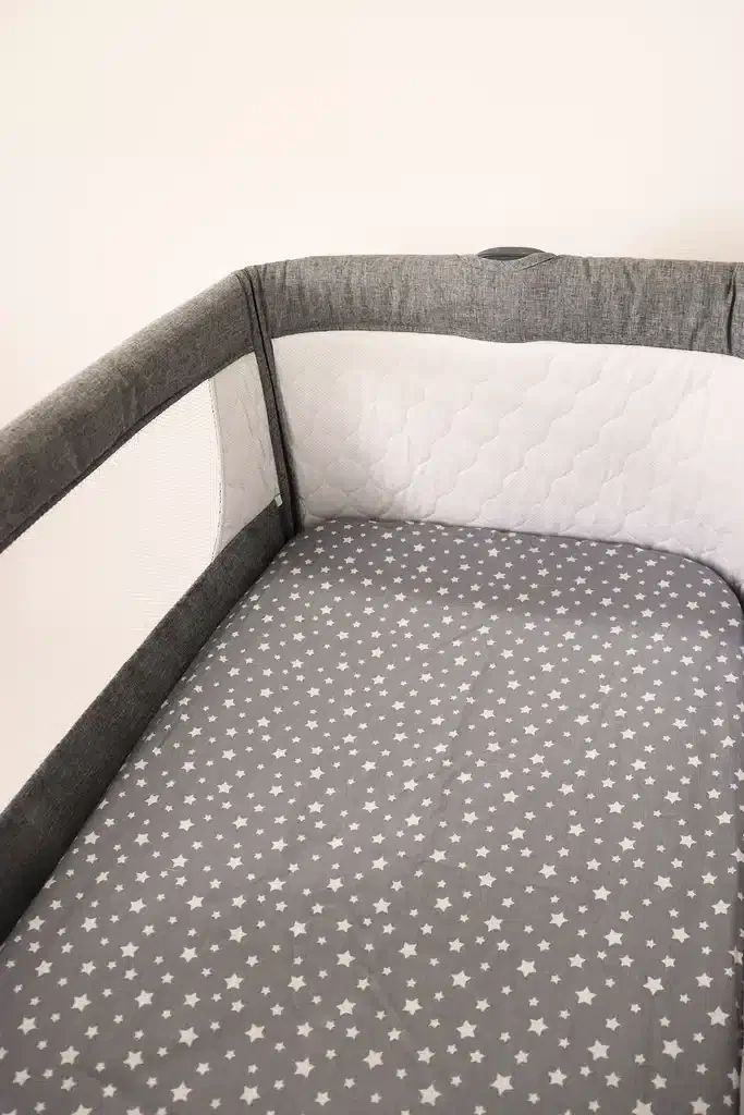 Drap Housse cododo / berceau Gris Etoiles Blanc