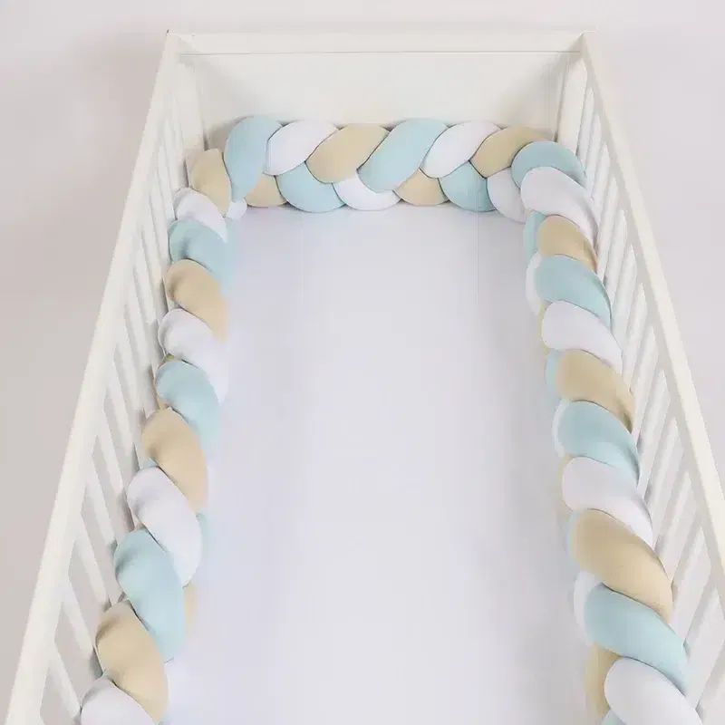 Tour De Lit Tressé Blanc/Beige/Bleu Ciel – 3 mètres