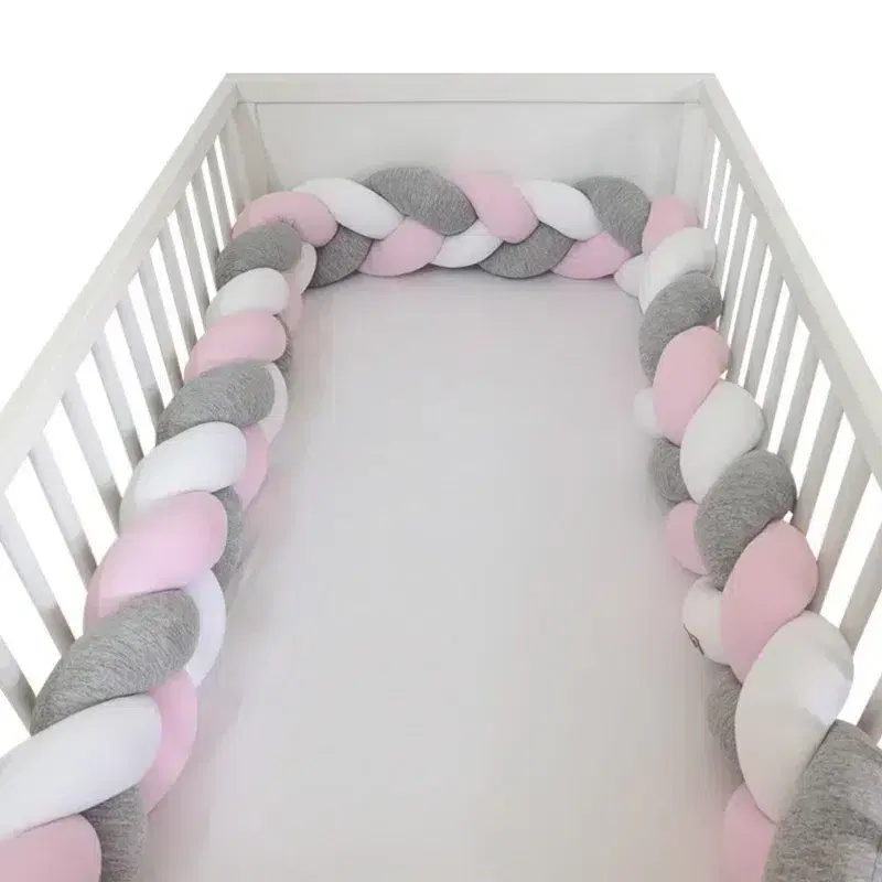 Tour De Lit Tressé Rose/Gris/Blanc – 3 mètres