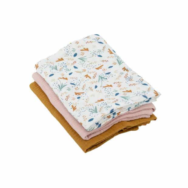 Domiva Lot de 3 Langes en Bambou Caramel/Rose